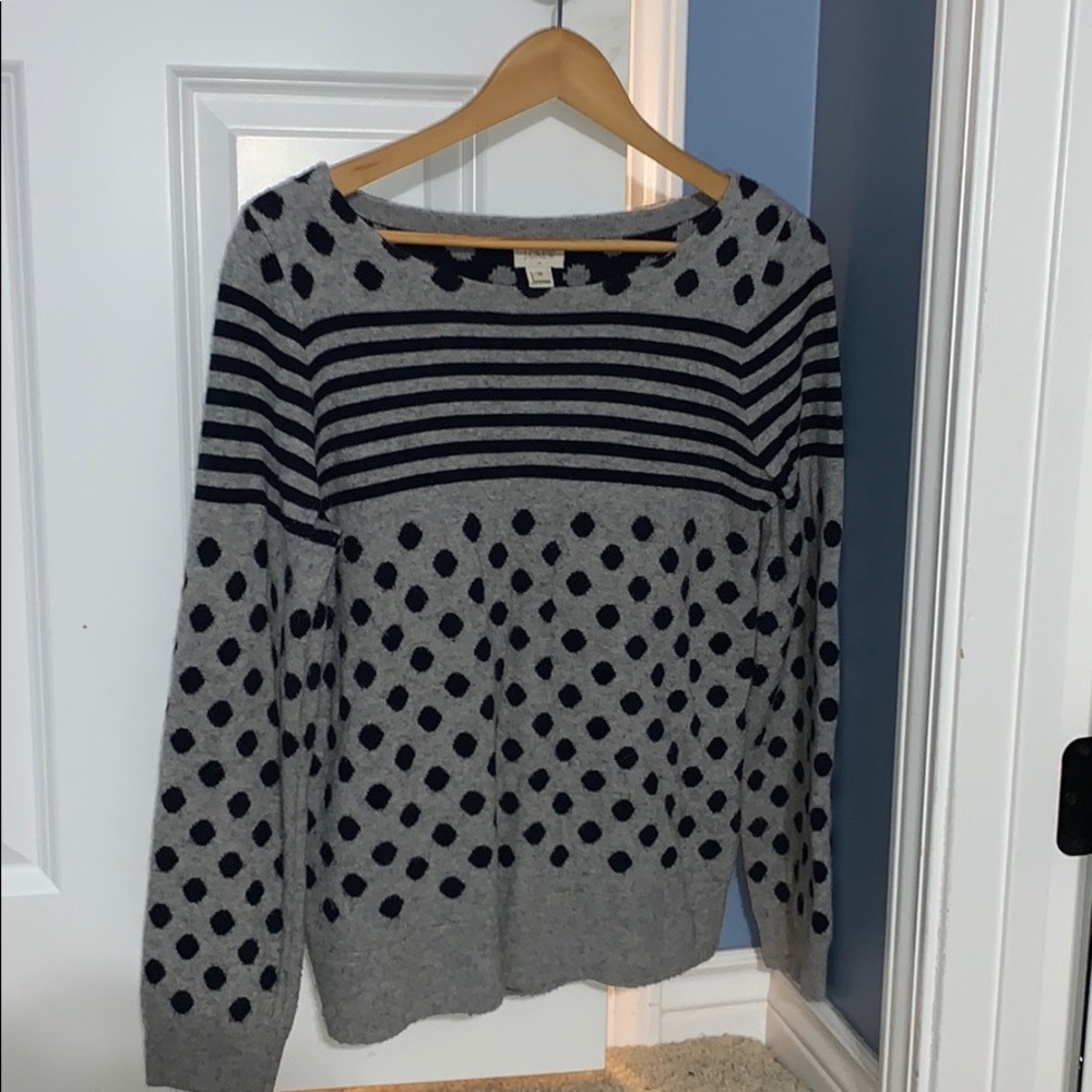 J Crew Polka Dot/Navy Stripe Grey Sweater